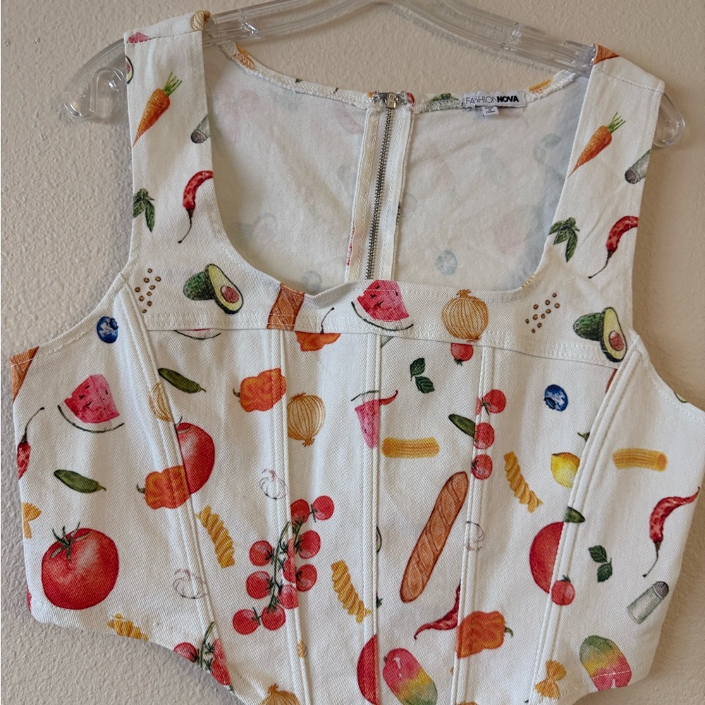 Fashion Nova White Fruit Print Crop Top